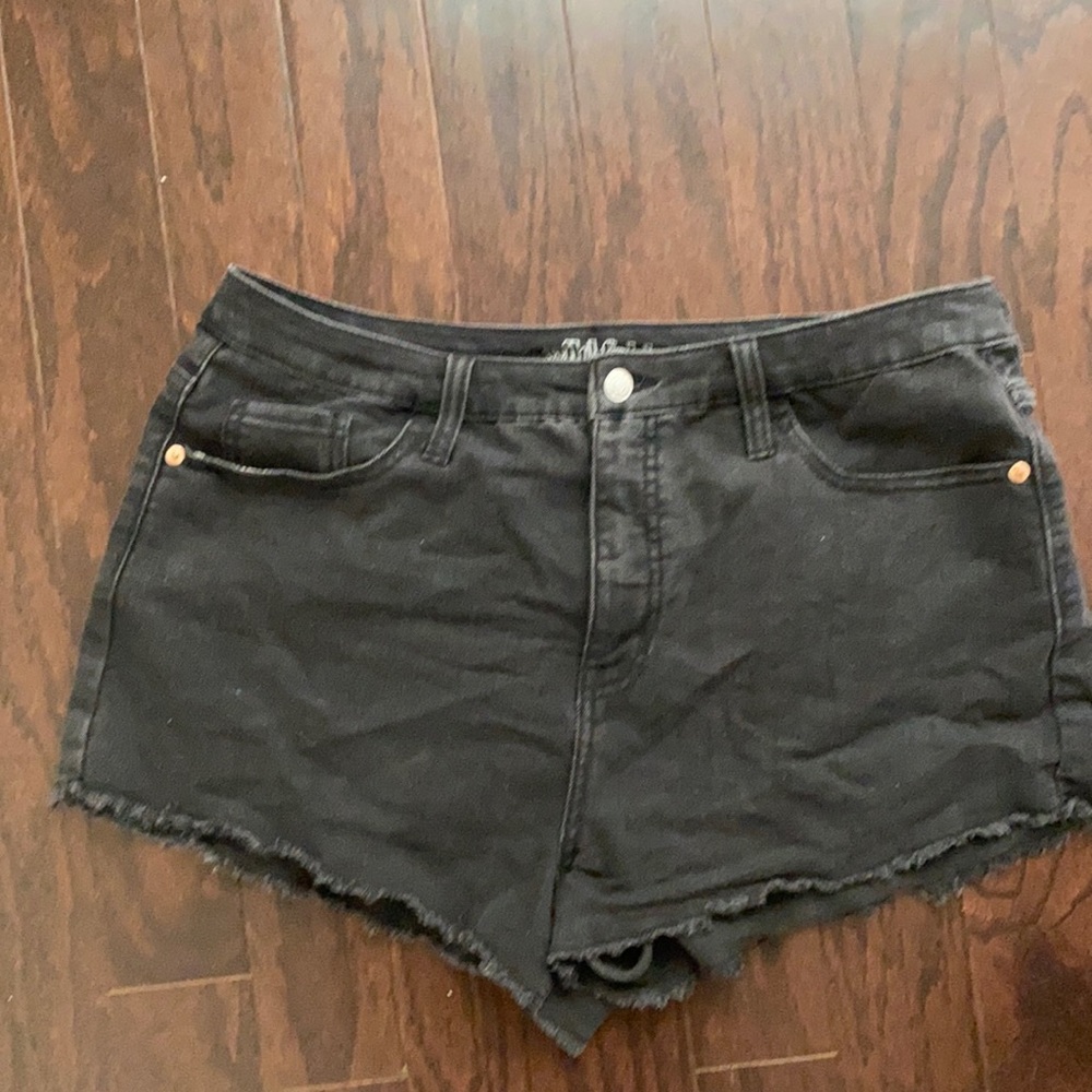 Faded black denim shorts
